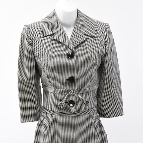 50s Vintage Womens XS Skirt Suit Houndstooth Plai… - image 4