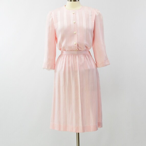 70s Vintage Womens 10P Pink Textured Striped Skir… - image 3