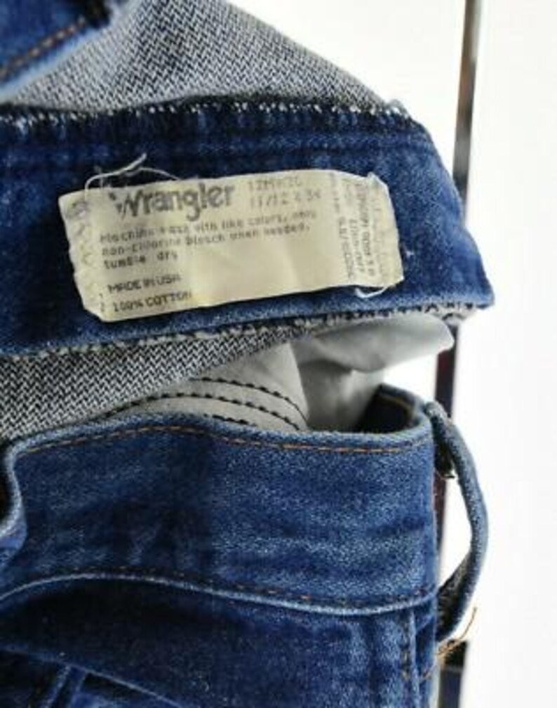 70s Vintage Wrangler Jeans Blue Wash Straight Leg Womens M 8 10 34L Western Boho Tall Long Jeans image 4
