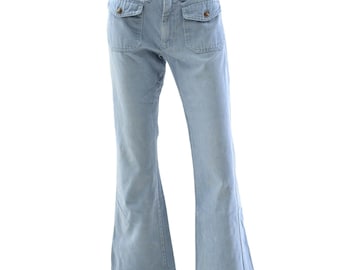 70s Vintage Bell Bottoms Womens 4 Low Rise Flare Nautical Denim Jeans Mod Boho