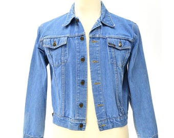 Y2K Studio 33 Denim Jacket Mens S M Blue Wash Trucker Jean Jacket Minimalist Streetwear