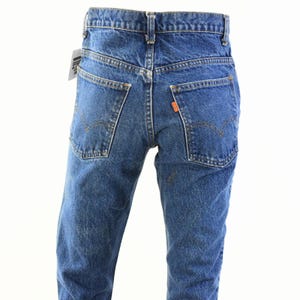 70s Vintage Levi's Bell Bottoms Women's 0 Dark Stone Wash Hippie Boho Raw Edge 31" Inseam Orange Tab Flare Jeans High Rise High Waist Jeans Bild 5