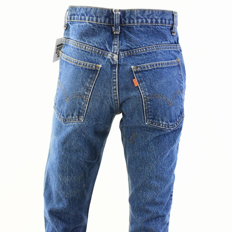 70s Vintage Levi's Bell Bottoms Women's 0 Dark Stone Wash Hippie Boho Raw Edge 31" Inseam Orange Tab Flare Jeans High Rise High Waist Jeans Bild 5