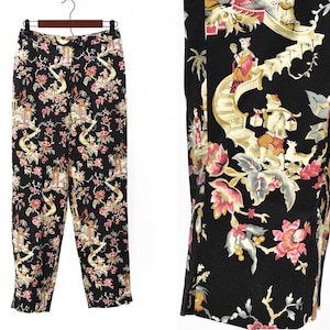 90s Vintage Asian Print Pants High Waist Straight Leg Womens 6 Talbots