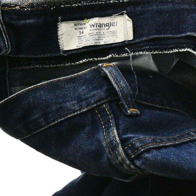Pantalones vaqueros Wrangler vintage de los años 70 para mujer, talla L, cintura alta, pierna recta, estilo western, vaqueros de trabajo, fabricados en EE. UU., estilo vaquero ranchero, color azul. imagen 4