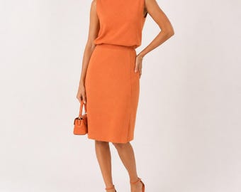 Vintage Geiger Boiled Wool Pencil Skirt Womens 2 34 AU Orange High Waist Pastel