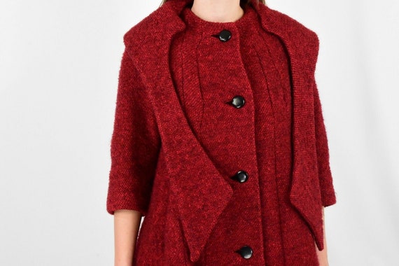 50s Vintage A Line Tweed Coat Silk Lining Womens … - image 4