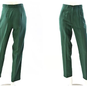 80s Vintage Green High Pleated Waist Pants Womens 2 Straight Leg Cristinas