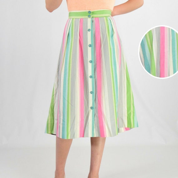 1950's vintage striped button front A line skirt p