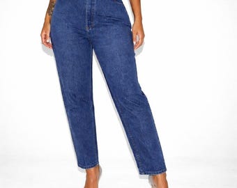 80s Vintage Western Cinch Waist Jeans Womens 16 Dark Wash High Waist Lee Rodeo