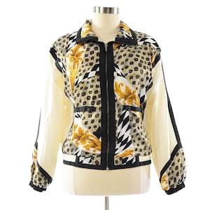 90s Vintage Windbreaker Womens L Bold Baroque Leopard Geometric Print Jacket Nylon Streetwear Festival Bomber Jacket