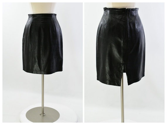 90s Vintage Lamb Leather Skirt Evan Davies Size 8… - image 1