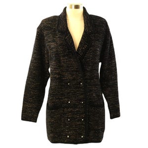 90s Outlander Black & Gold Metallic Double Breasted Tunic Sweater Jacket - Womens S