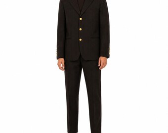 Ferrecci Dark Brown Pinstripe Suit Set Mens 48R 42x31 Pleated Pants 3 Button 90s