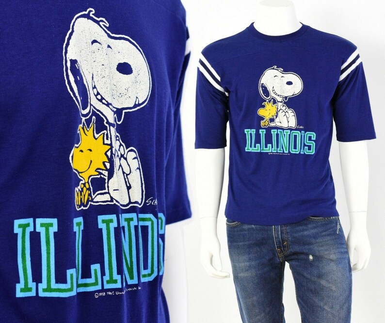 70s vintage Peanuts t shirt Woodstock /& Snoopy Illinois Mens M Artex