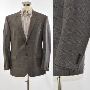 Mens 46R Jos A. Bank Traveler Gray & Black Plaid Wool Blazer 2 Button