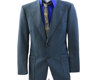70s Vintage Botany 2-Button Twill Utility Blazer Cornflower Blue Size 42 Notch