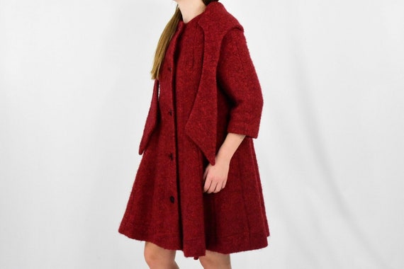 50s Vintage A Line Tweed Coat Silk Lining Womens … - image 6