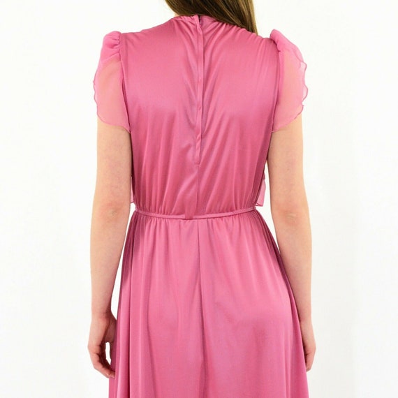 70's Vintage Mauve Pink Ruffled Bodice Maxi Dress… - image 8