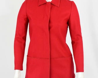 Womens Bright Red Wool Top Coat Size 8 Collection Harve Bernard Hidden Placard