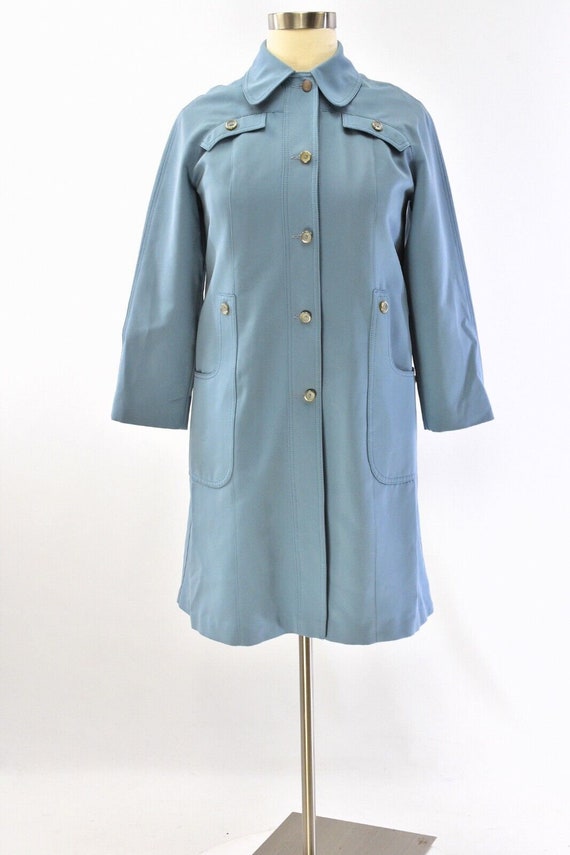 70s Vintage Dusty Blue Flap Pocket Rain Jacket Wo… - image 4