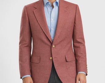 70s Vintage Dusty Red Textured Blazer Men 42L Gold Crest Button Mod Sport Coat