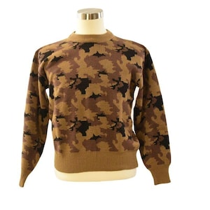 80s Vintage Winchester Woodland Camo Knit Sweater Mens L Relaxed Fit Ribbed Rap