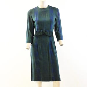 50s Vintage Plaid Sheath Dress Eve Carver Size S Womens Modest Classy Workwear