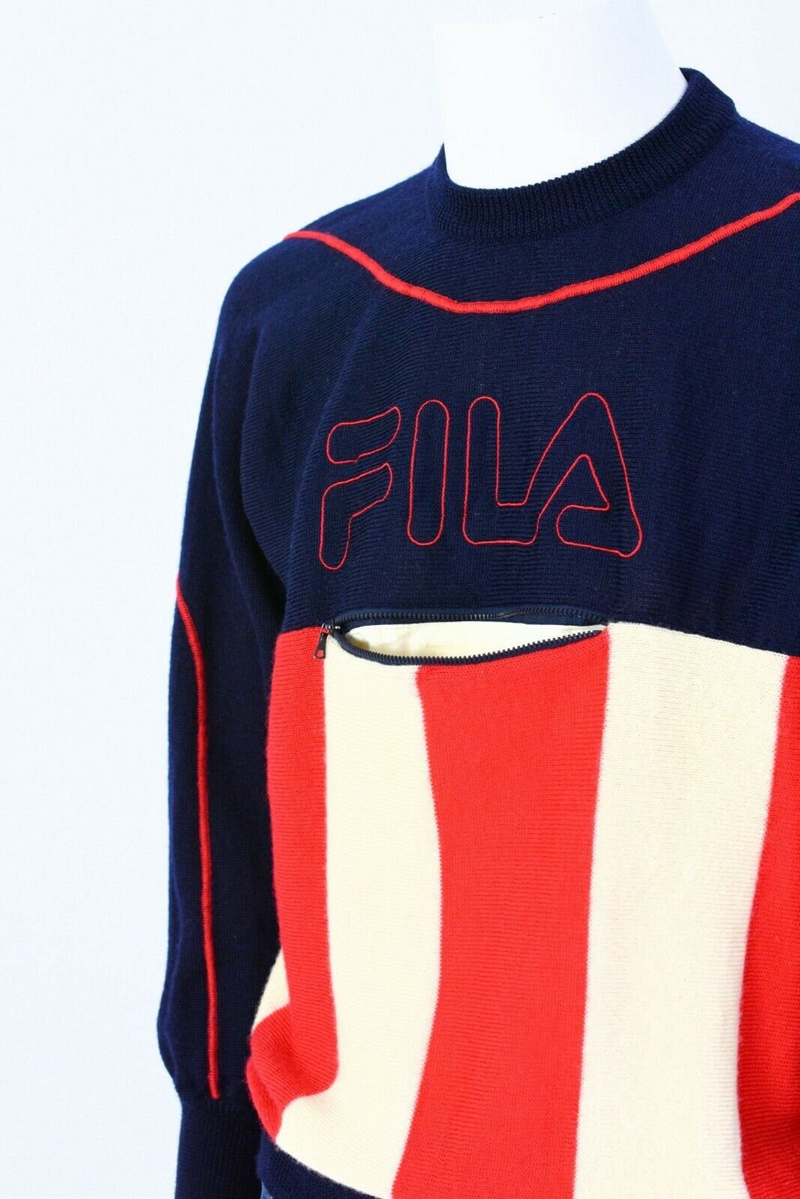 80s Vintage Fila Striped Wool Sweater Crew Neck Sweatshirt - Etsy