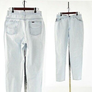 80s Vintage High Waist Super Light Wash CHIC Jeans Womens Size 16 Tapered Leg