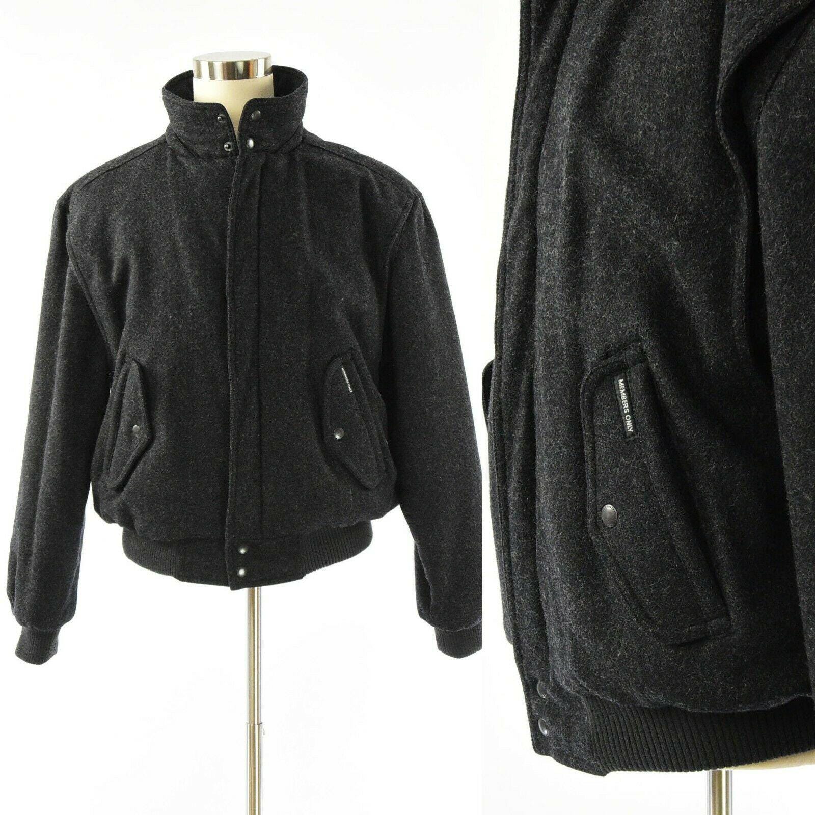 90s Vintage Members Only Wool Bomber Jacket Charcoal Gray Mens 44 