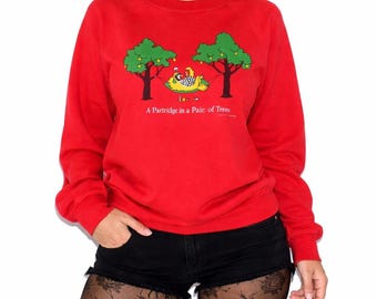 80s Vintage Christmas Sweatshirt Womens S M Hanes Twelve Days of Christmas Shirt