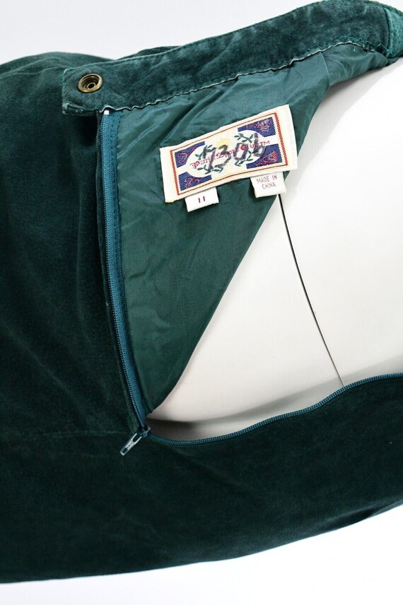 90s Vintage Dark Green Suede Leather Skirt Paris … - image 5