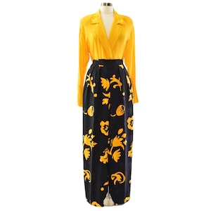 Silk Vintage Outfit Marigold Yellow High Pleated Pants Womens 10P