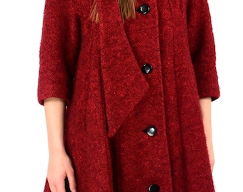 50s 100% Wool Red A Line Coat For Women Silk Lining Size Small S 50s Vintage Coats For Women Christmas Coat