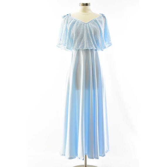 70s Powder Blue Maxi Dress Flutter Sleeves Crochet Overlay Size Small S  Dresses - Etsy