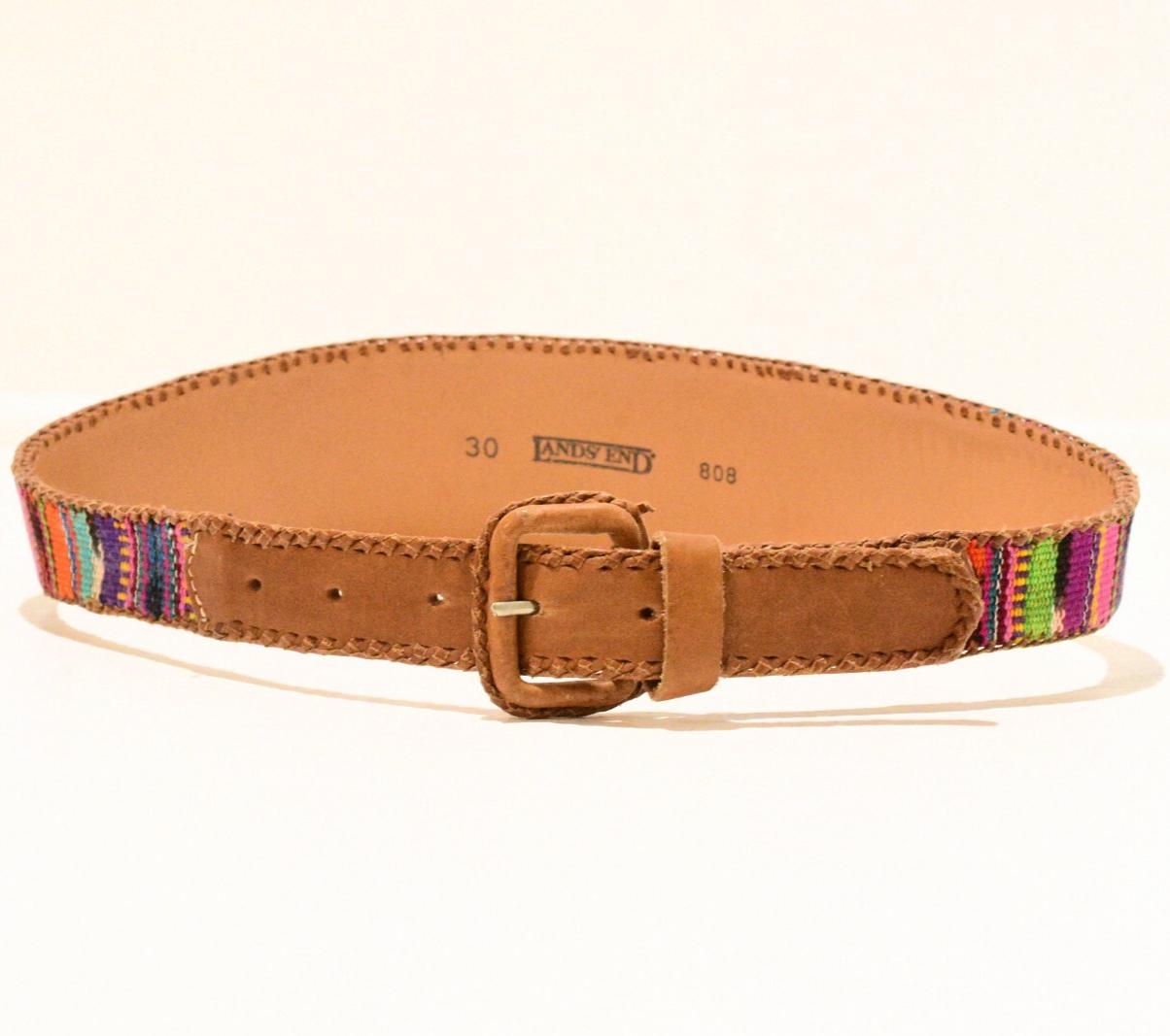 90s Vintage Lands End Woven Belt 30 Tan Leather & Bold  display picture 1
