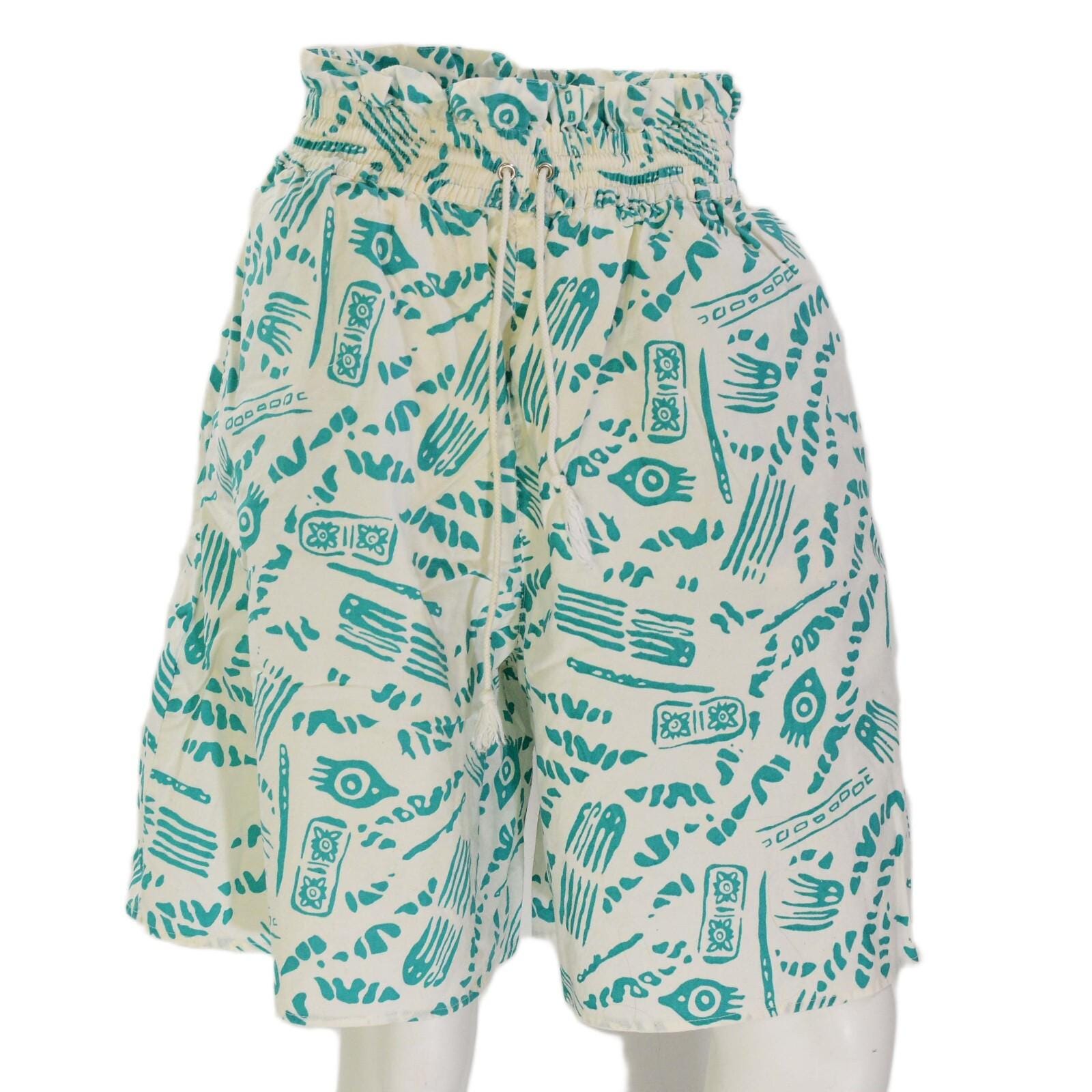 80s Vintage Pinot Noir Paperbag Waist Shorts L Teal Tribal