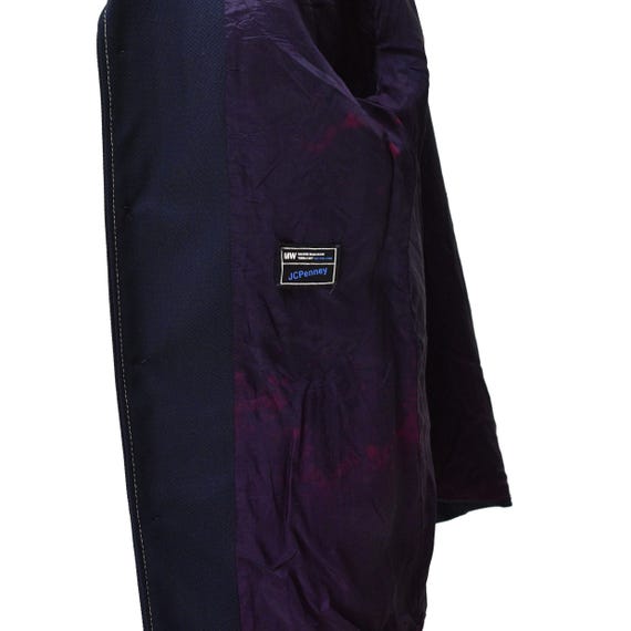 70s Vintage Mens S Disco Blazer Navy Blue White Contrast Stitch