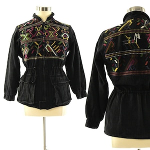 90s Vintage Womens M Black Embroidered Jacket Catalinas Originales Oversized