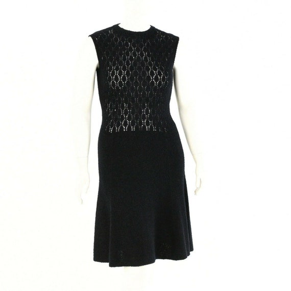 60s vintage black knit a-line dress Womens M - image 5