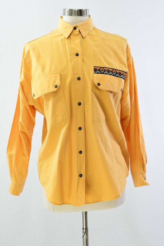 90s Vintage Womens M Yellow Embroidered Oversized 