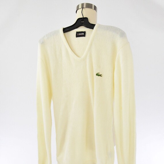 70s Vintage Mens S IZOD Sweater White V Neck - image 5