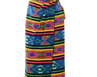 90s Vintage Southwest Wrap Skirt Midi Womens 10 M Cotton Pink Festival Geometric