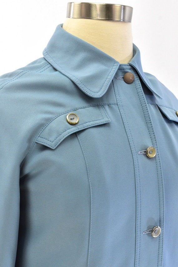 70s Vintage Dusty Blue Flap Pocket Rain Jacket Wo… - image 2