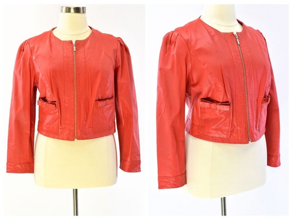 Jessica London Orange Cropped Leather Jacket Bow … - image 1