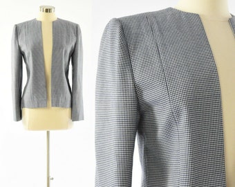 Womens M Arthur Zeiler Wool Hounds Tooth Blazer Open Front Collarless England