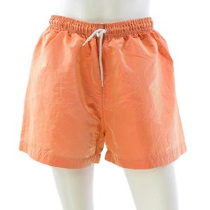 90s Vintage Road Rags Orange Nylon Shorts Womens M High Rise Elastic Waist Lightweight Shiny Lounge Summer Festival Bottoms