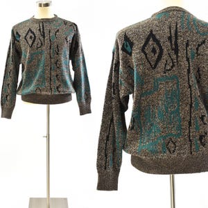 90s Vintage Mens L Sansabelt Sport Abstract Print Sweater Crew Neck