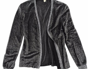 70's vintage women's S silver metallic open front disco cardigan holiday special occasion club wear